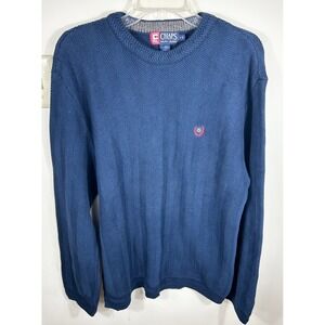 Chaps Ralph Lauren Herringbone Knit Sweater Men's L Navy Cotton Grandpa LOGO